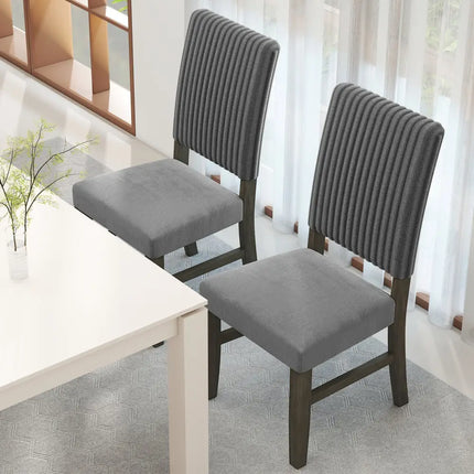 Dining Chair Set of 2 Mid-Century Modern Velvet Fabric Upholstered Chairs-Grey - Gray - Dining Chairs