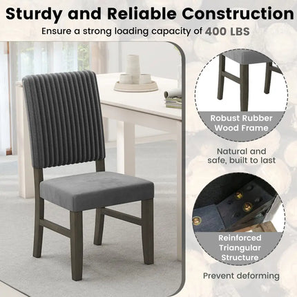 Dining Chair Set of 2 Mid-Century Modern Velvet Fabric Upholstered Chairs-Grey - Gray - Dining Chairs