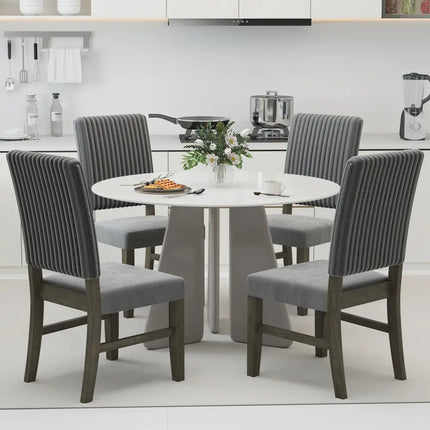 Dining Chair Set of 2 Mid-Century Modern Velvet Fabric Upholstered Chairs-Grey - Gray - Dining Chairs