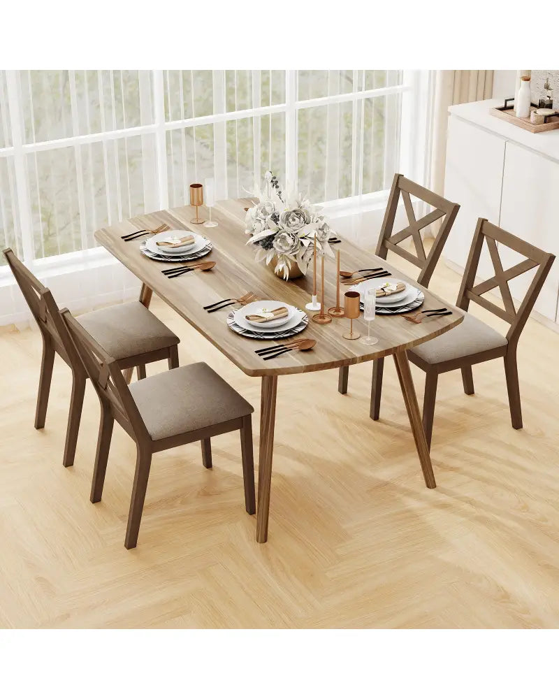 Dining Chair Set of 2 Modern Kitchen Chair with Upholstered Seat-Brown - Brown - Dining Chairs