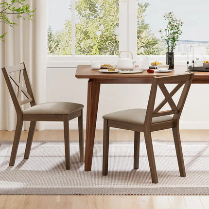 Dining Chair Set of 2 Modern Kitchen Chair with Upholstered Seat-Brown - Brown - Dining Chairs