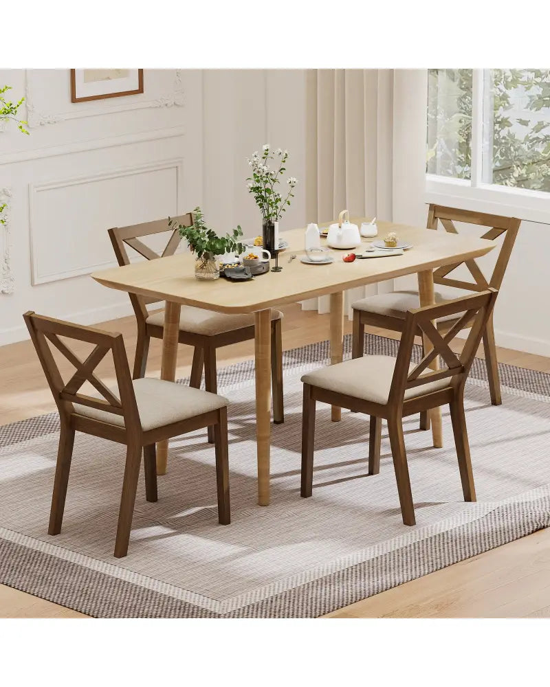 Dining Chair Set of 2 Modern Kitchen Chair with Upholstered Seat-Brown - Brown - Dining Chairs