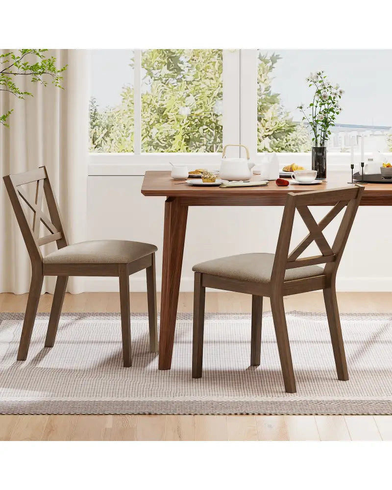 Dining Chair Set of 2 Modern Kitchen Chair with Upholstered Seat-Brown - Brown - Dining Chairs