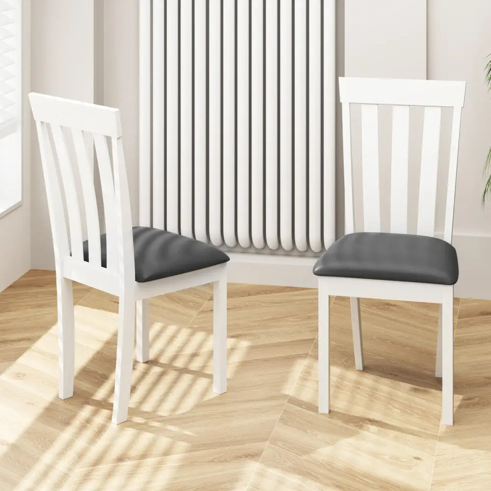 Dining Chair Set of 2 Upholstered Wooden Kitchen Chairs with Padded Seat and Rubber Wood Frame-White - White - Dining