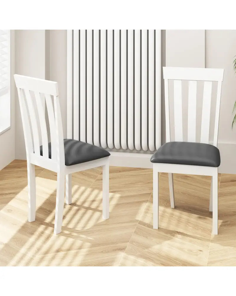 Dining Chair Set of 2 Upholstered Wooden Kitchen Chairs with Padded Seat and Rubber Wood Frame-White - White - Dining
