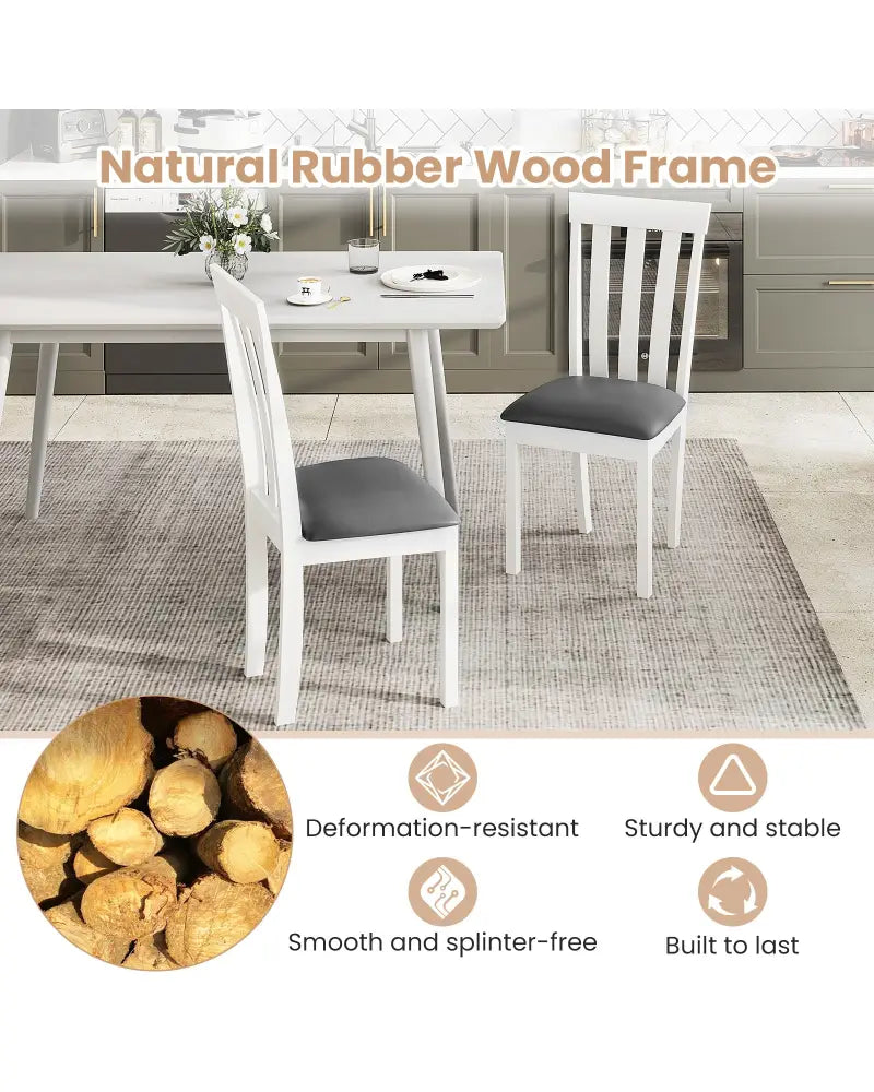 Dining Chair Set of 2 Upholstered Wooden Kitchen Chairs with Padded Seat and Rubber Wood Frame-White - White - Dining