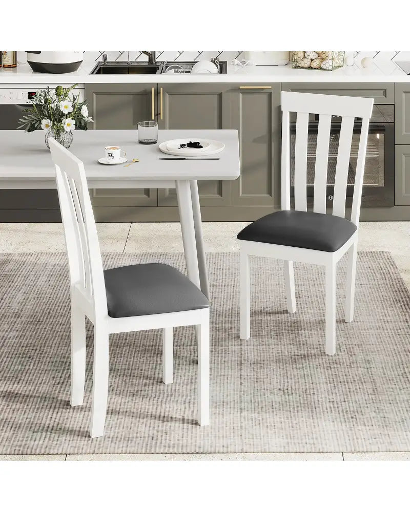 Dining Chair Set of 2 Upholstered Wooden Kitchen Chairs with Padded Seat and Rubber Wood Frame-White - White - Dining