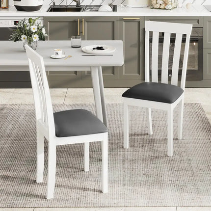 Dining Chair Set of 2 Upholstered Wooden Kitchen Chairs with Padded Seat and Rubber Wood Frame-White - White - Dining