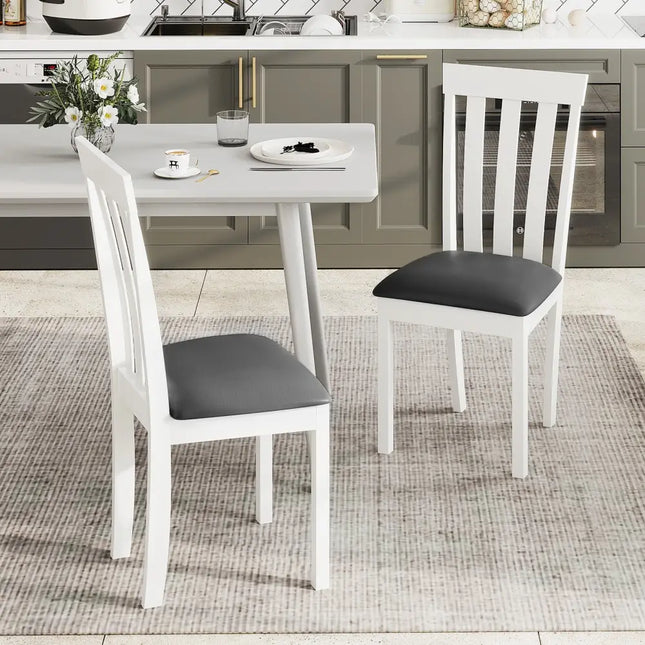 Dining Chair Set of 2 Upholstered Wooden Kitchen Chairs with Padded Seat and Rubber Wood Frame-White - White - Dining