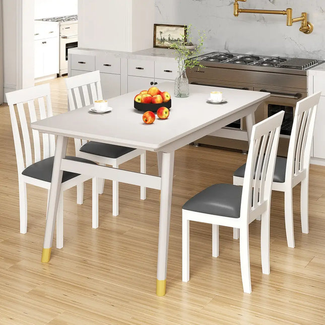Dining Chair Set of 2 Upholstered Wooden Kitchen Chairs with Padded Seat and Rubber Wood Frame-White - White - Dining