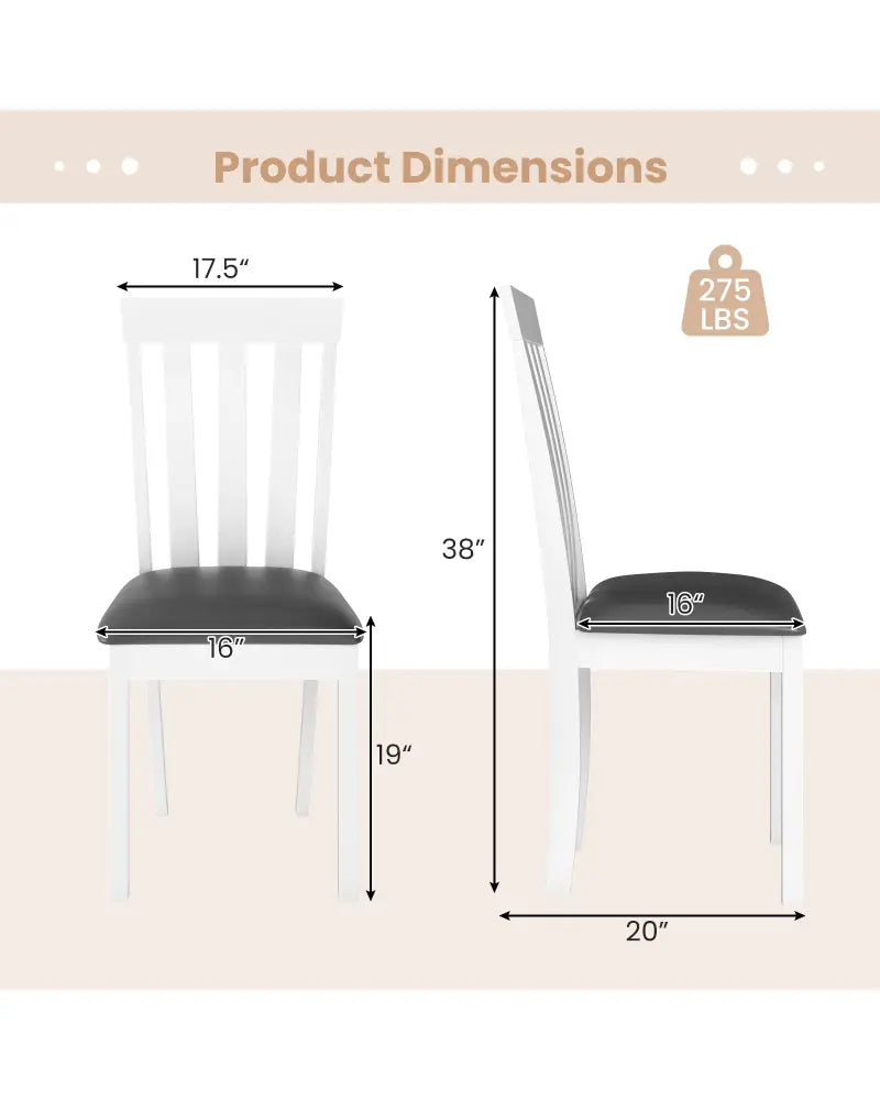 Dining Chair Set of 2 Upholstered Wooden Kitchen Chairs with Padded Seat and Rubber Wood Frame-White - White - Dining