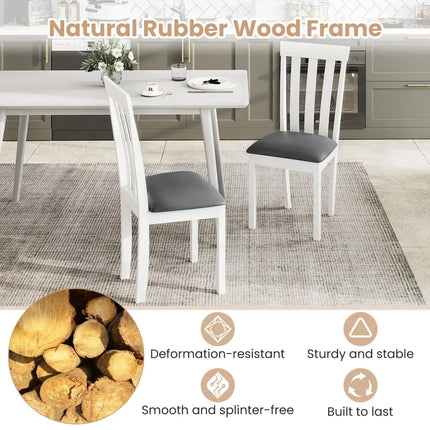 Dining Chair Set of 2 Upholstered Wooden Kitchen Chairs with Padded Seat and Rubber Wood Frame-White - White - Dining