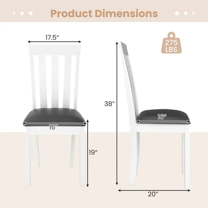 Dining Chair Set of 2 Upholstered Wooden Kitchen Chairs with Padded Seat and Rubber Wood Frame-White - White - Dining