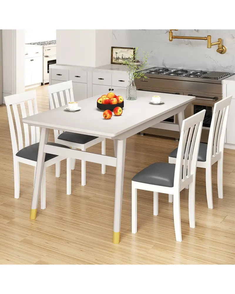 Dining Chair Set of 2 Upholstered Wooden Kitchen Chairs with Padded Seat and Rubber Wood Frame-White - White - Dining