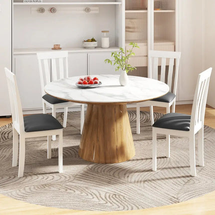 Dining Chair Set of 2 Upholstered Wooden Kitchen Chairs with Padded Seat and Rubber Wood Frame-White - White - Dining