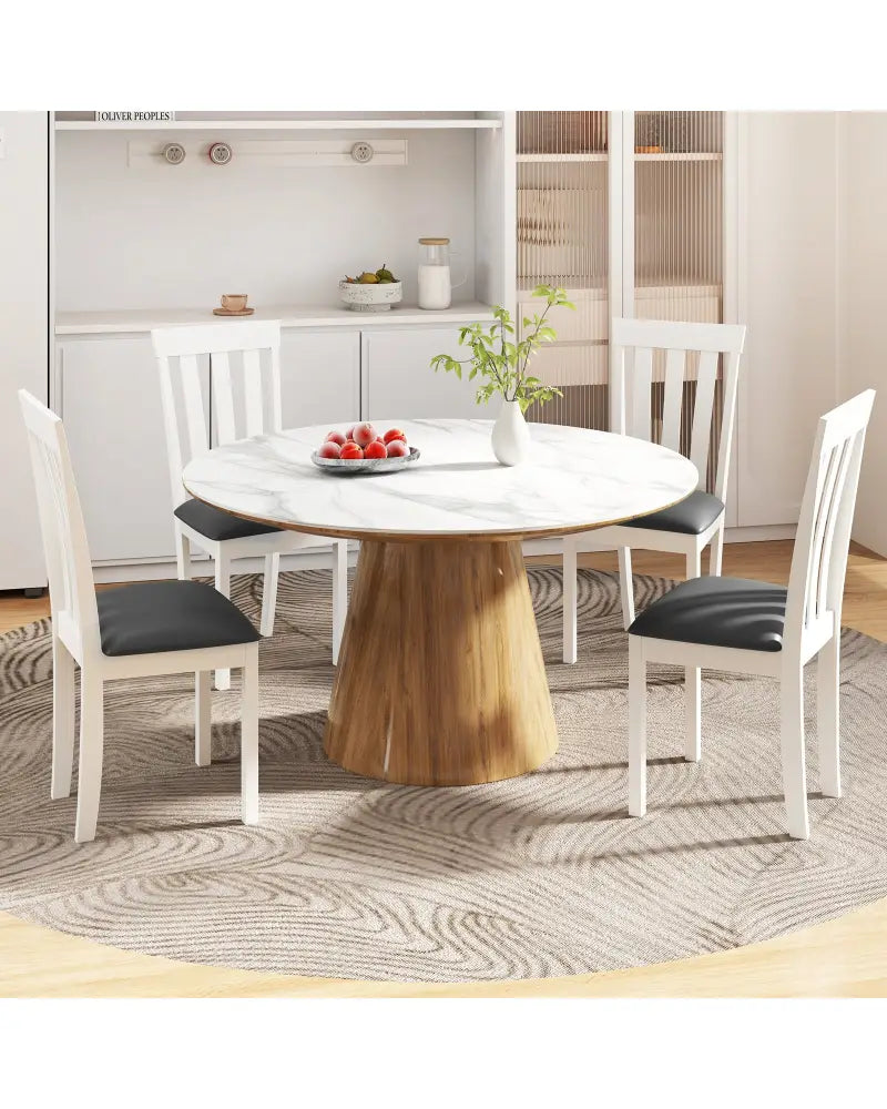 Dining Chair Set of 2 Upholstered Wooden Kitchen Chairs with Padded Seat and Rubber Wood Frame-White - White - Dining