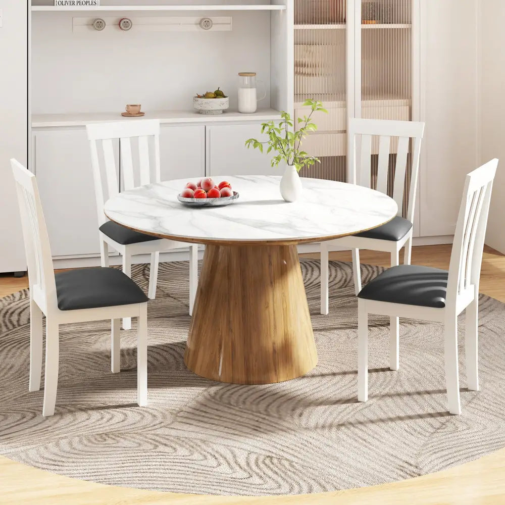 Dining Chair Set of 2 Upholstered Wooden Kitchen Chairs with Padded Seat and Rubber Wood Frame-White - White - Dining