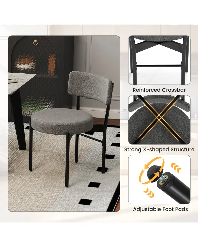 Dining Chair Set of 2 with Curved Backrest and Padded Seat-Gray - Gray - Dining Chairs