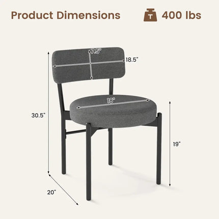Dining Chair Set of 2 with Curved Backrest and Padded Seat-Gray - Gray - Dining Chairs