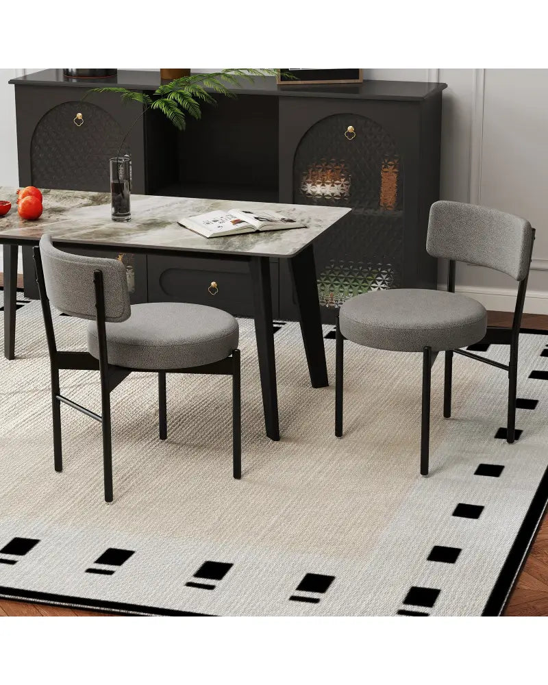 Dining Chair Set of 2 with Curved Backrest and Padded Seat-Gray - Gray - Dining Chairs