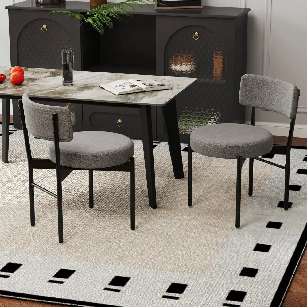 Dining Chair Set of 2 with Curved Backrest and Padded Seat-Gray - Gray - Dining Chairs