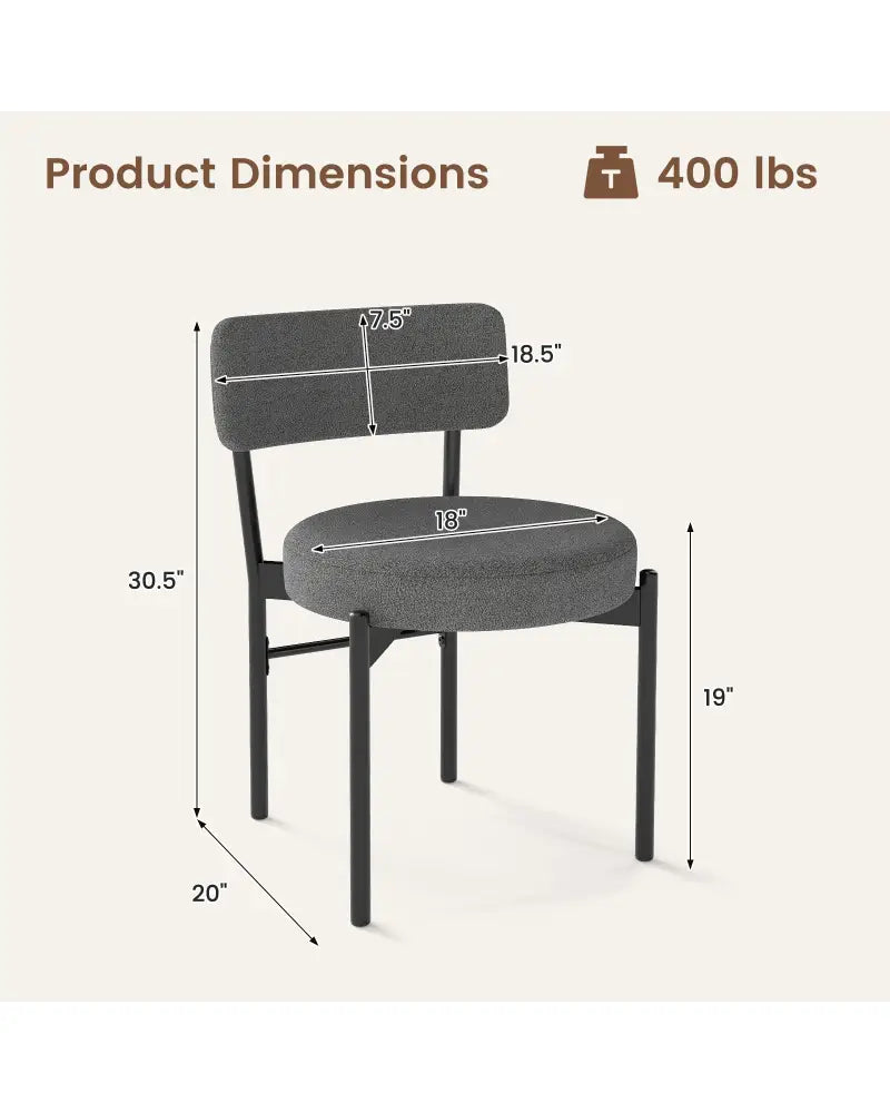 Dining Chair Set of 2 with Curved Backrest and Padded Seat-Gray - Gray - Dining Chairs