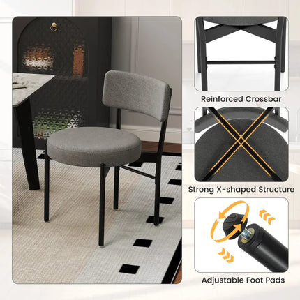 Dining Chair Set of 2 with Curved Backrest and Padded Seat-Gray - Gray - Dining Chairs
