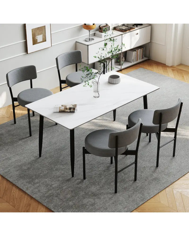Dining Chair Set of 2 with Curved Backrest and Padded Seat-Gray - Gray - Dining Chairs
