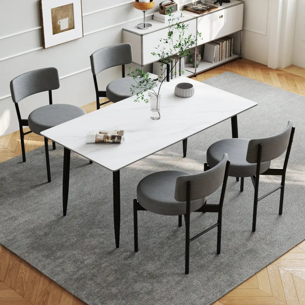 Dining Chair Set of 2 with Curved Backrest and Padded Seat-Gray - Gray - Dining Chairs