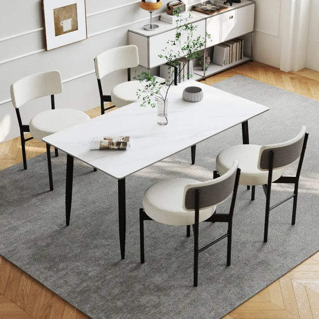 Dining Chair Set of 2 with Curved Backrest and Padded Seat-White - White - Dining Chairs