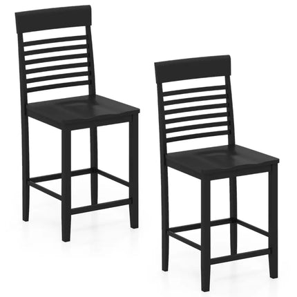 Dining Chair Set of 2 with Footrests and Solid Wood Frame-Black - Black - Dining Chairs