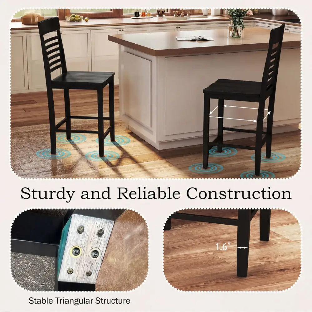 Dining Chair Set of 2 with Footrests and Solid Wood Frame-Black - Black - Dining Chairs