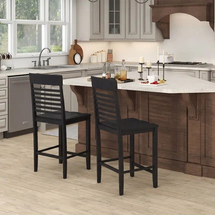 Dining Chair Set of 2 with Footrests and Solid Wood Frame-Black - Black - Dining Chairs