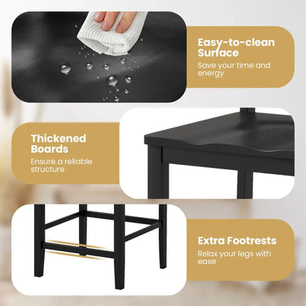 Dining Chair Set of 2 with Footrests and Solid Wood Frame-Black - Black - Dining Chairs