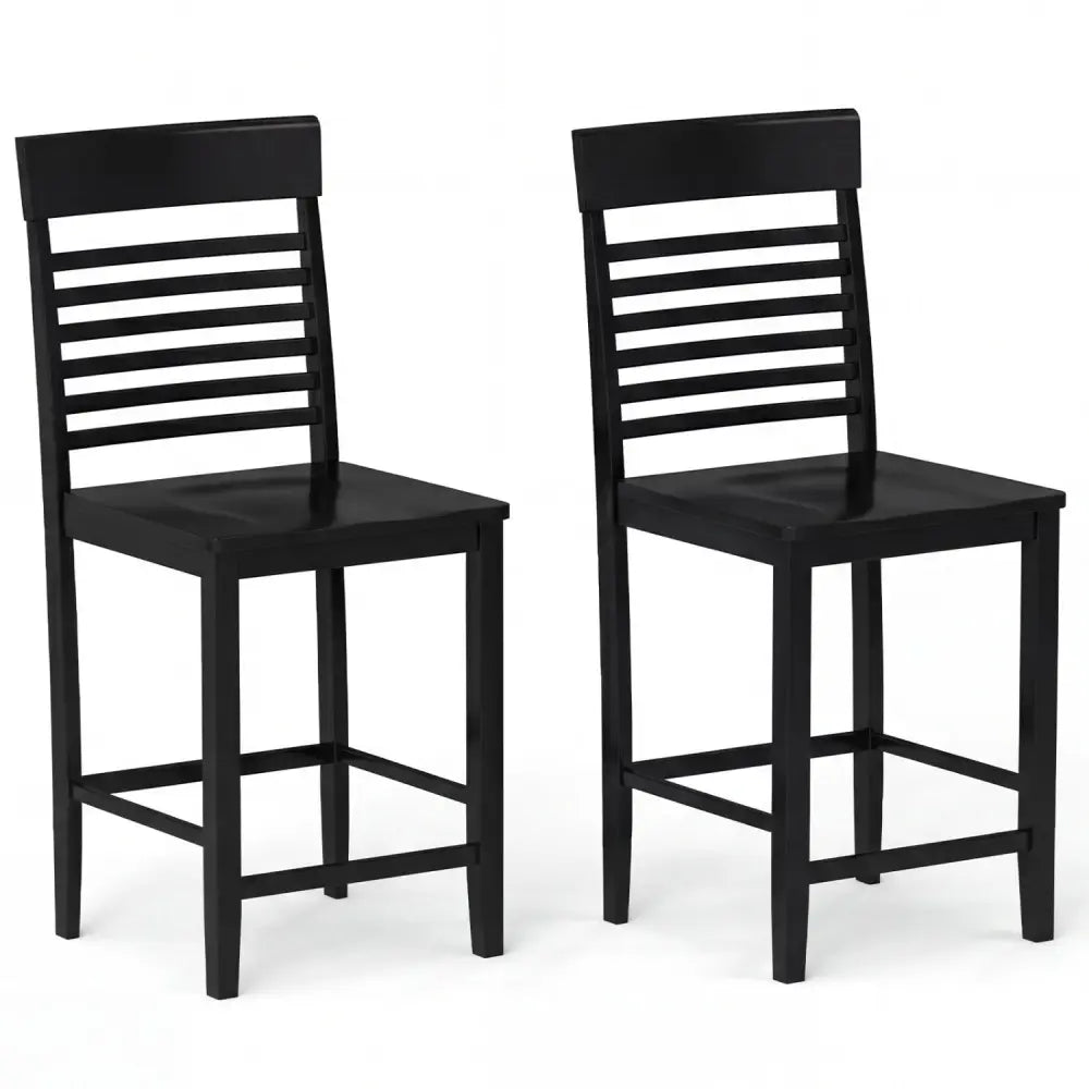 Dining Chair Set of 2 with Footrests and Solid Wood Frame-Black - Black - Dining Chairs