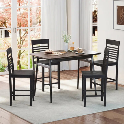 Dining Chair Set of 2 with Footrests and Solid Wood Frame-Black - Black - Dining Chairs