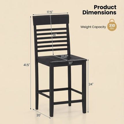 Dining Chair Set of 2 with Footrests and Solid Wood Frame-Black - Black - Dining Chairs