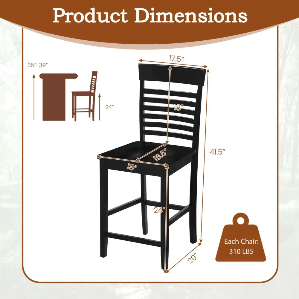 Dining Chair Set of 2 with Footrests and Solid Wood Frame-Black - Black - Dining Chairs