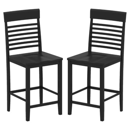 Dining Chair Set of 2 with Footrests and Solid Wood Frame-Black - Black - Dining Chairs