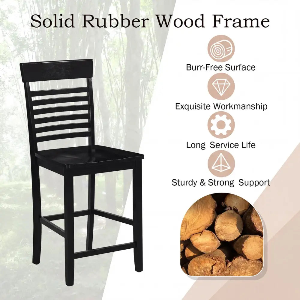 Dining Chair Set of 2 with Footrests and Solid Wood Frame-Black - Black - Dining Chairs