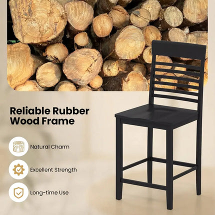 Dining Chair Set of 2 with Footrests and Solid Wood Frame-Black - Black - Dining Chairs