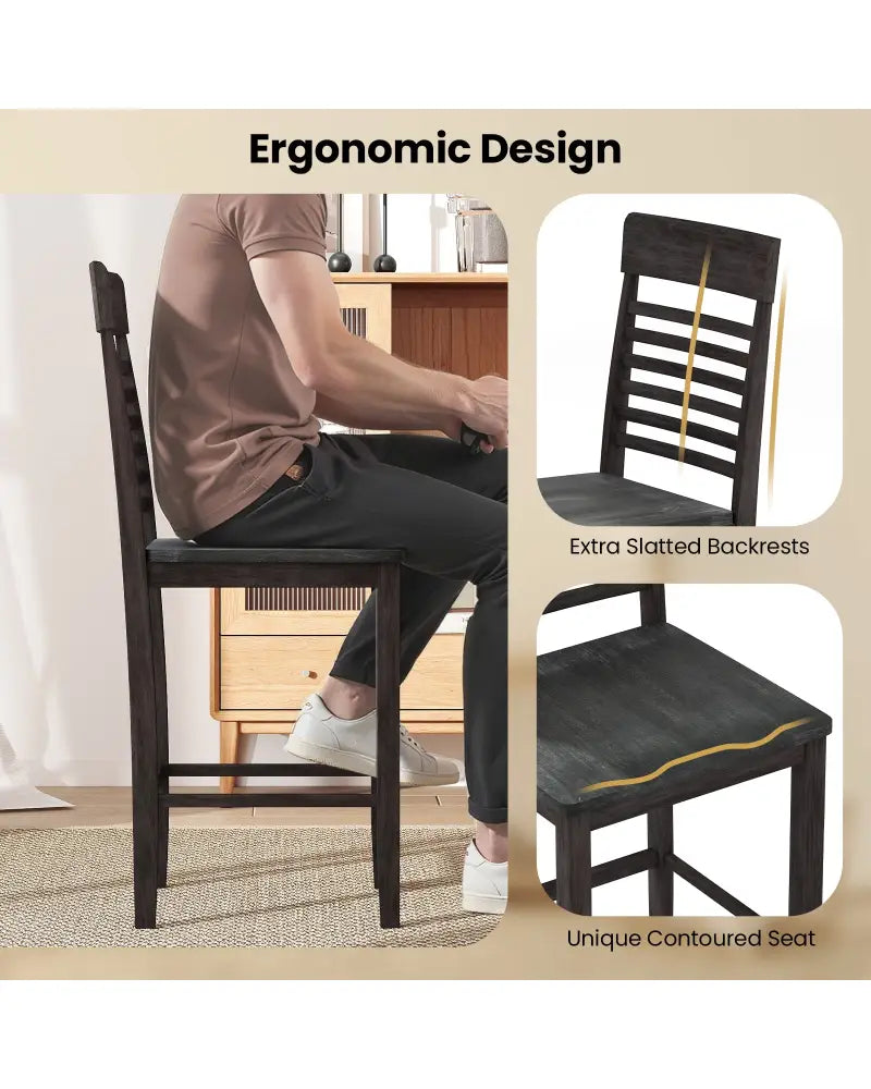 Dining Chair Set of 2 with Footrests and Solid Wood Frame-Gray - Gray - Dining Chairs