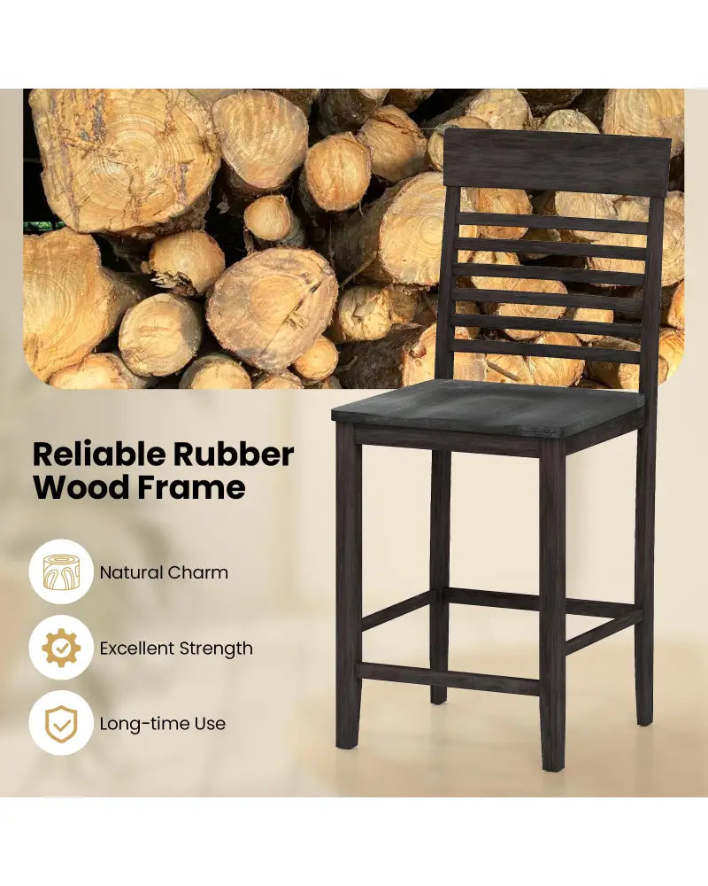 Dining Chair Set of 2 with Footrests and Solid Wood Frame-Gray - Gray - Dining Chairs