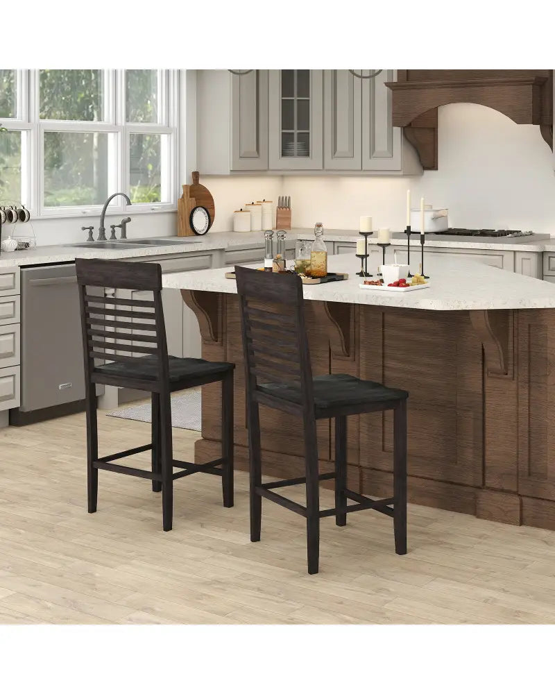 Dining Chair Set of 2 with Footrests and Solid Wood Frame-Gray - Gray - Dining Chairs