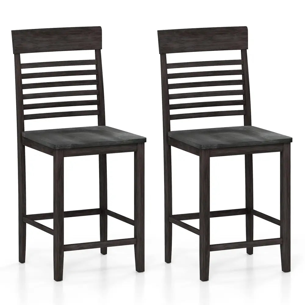 Dining Chair Set of 2 with Footrests and Solid Wood Frame-Gray - Gray - Dining Chairs