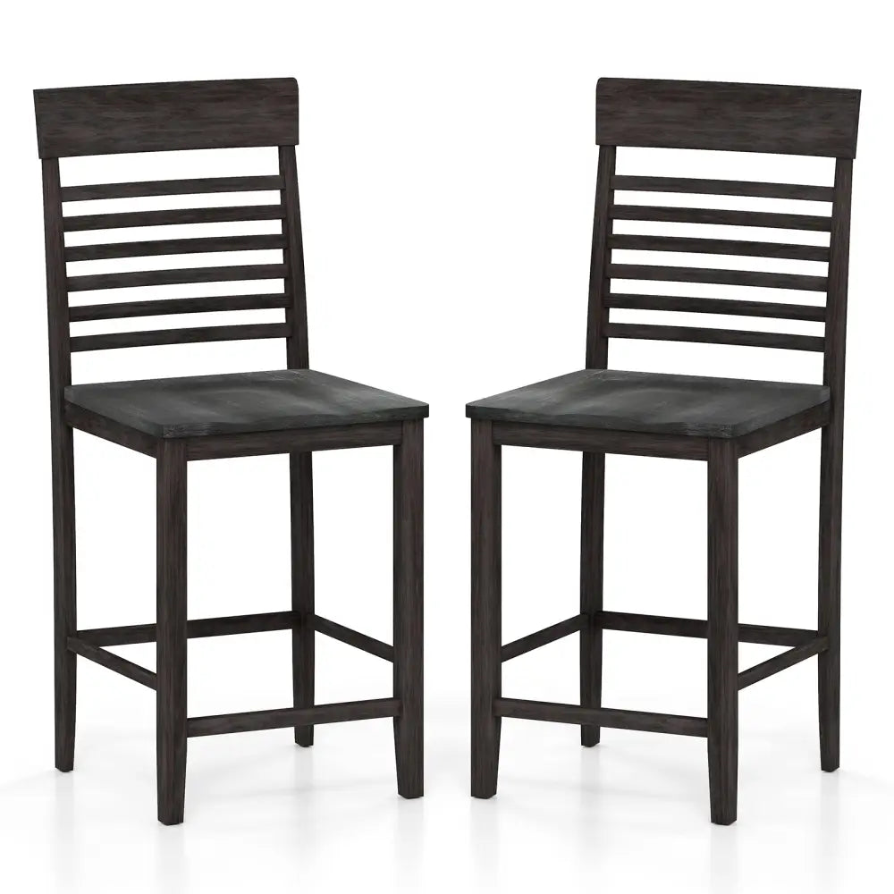 Dining Chair Set of 2 with Footrests and Solid Wood Frame-Gray - Gray - Dining Chairs