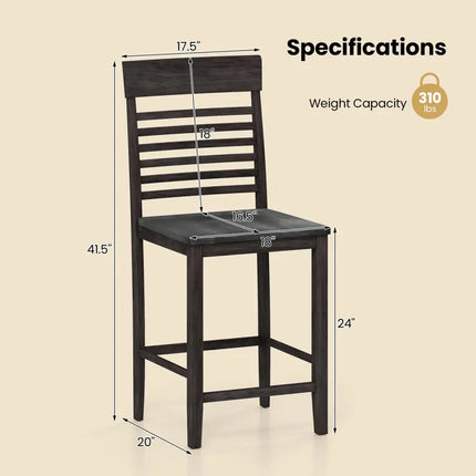 Dining Chair Set of 2 with Footrests and Solid Wood Frame-Gray - Gray - Dining Chairs