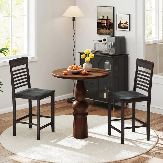 Dining Chair Set of 2 with Footrests and Solid Wood Frame-Gray - Gray - Dining Chairs