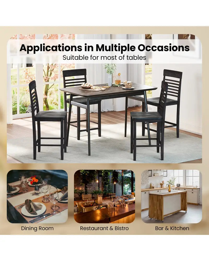 Dining Chair Set of 2 with Footrests and Solid Wood Frame-Gray - Gray - Dining Chairs