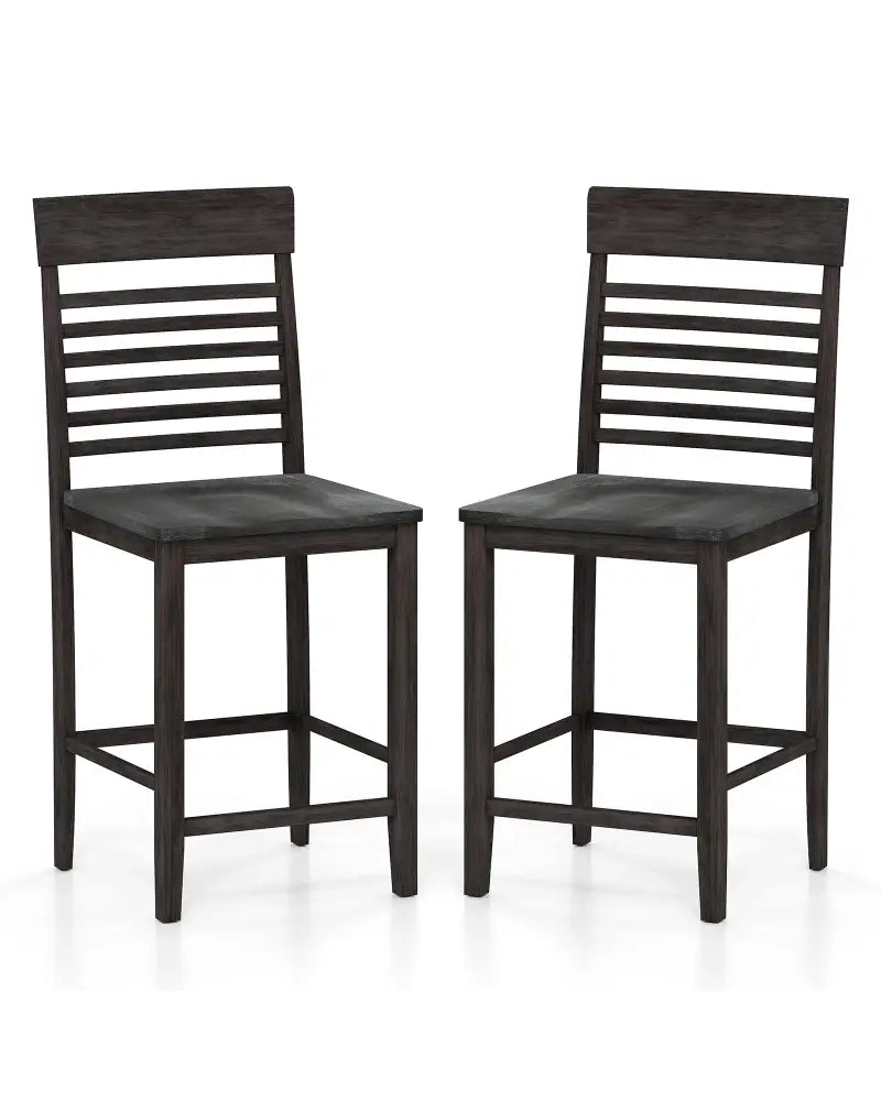 Dining Chair Set of 2 with Footrests and Solid Wood Frame-Gray - Gray - Dining Chairs